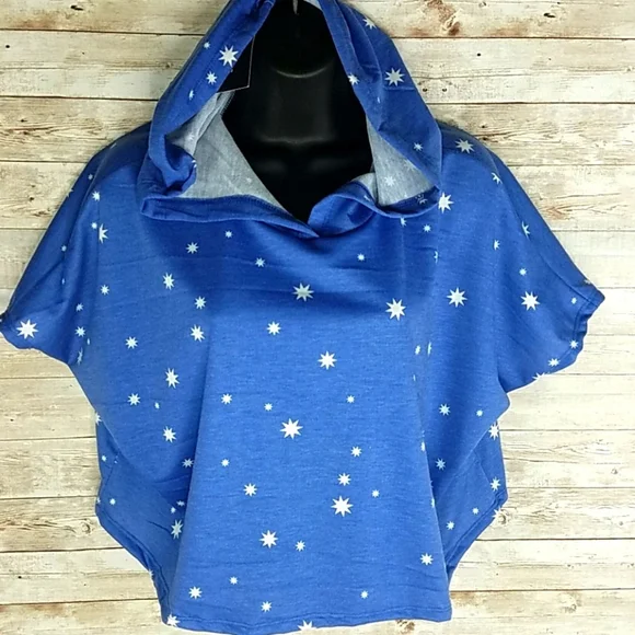 NWT, Saints21,0173,Blu white stars hoodie crop top, SUPER CUTE, Sz S - Picture 2 of 12